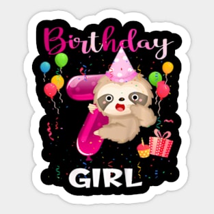 Kids Girl 7Th Birthday Sloth 7 Year Old B Day Party Kids Sticker